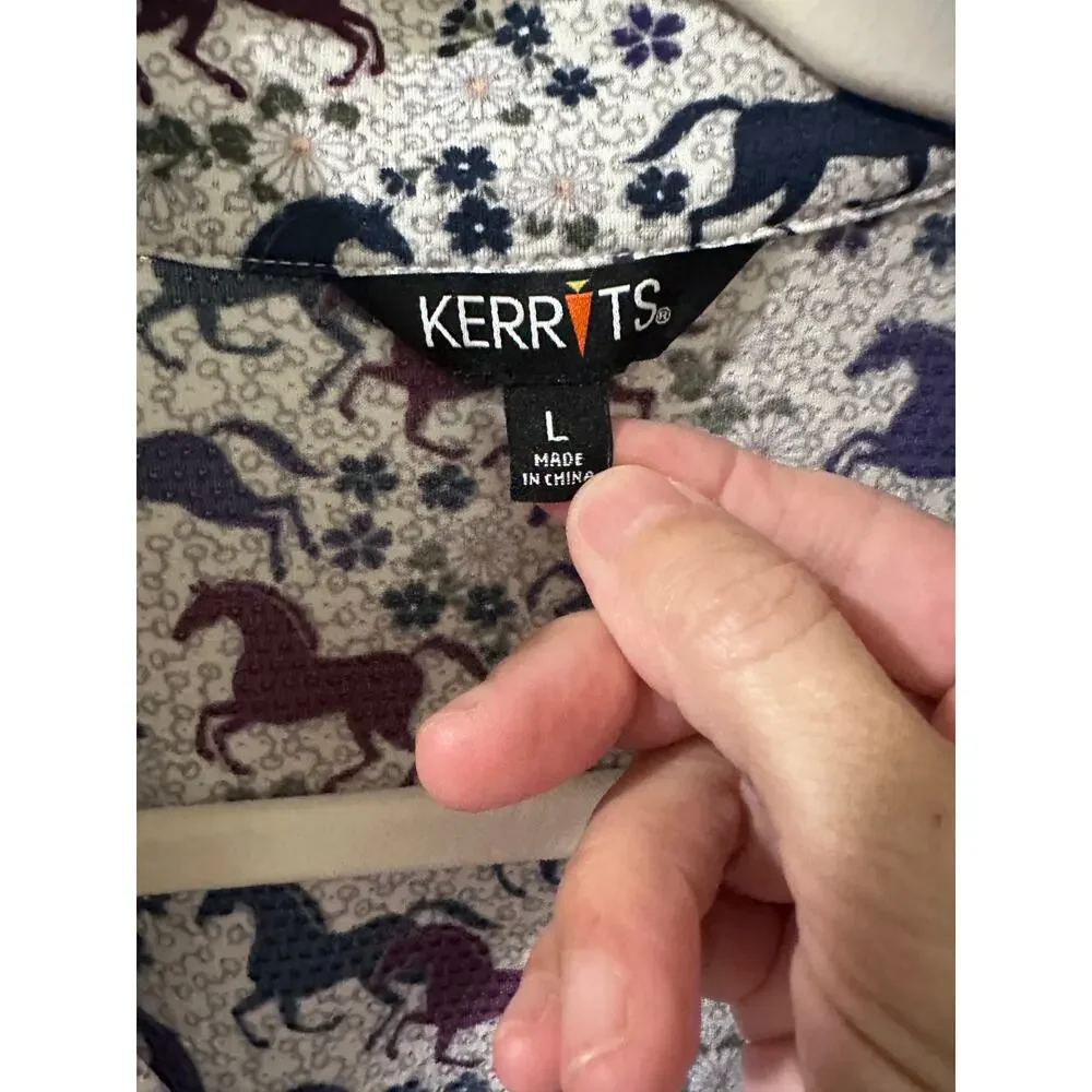 Kerrits Equestrian Horse Print Quarter Zip Performance Base Layer Top Large EUC